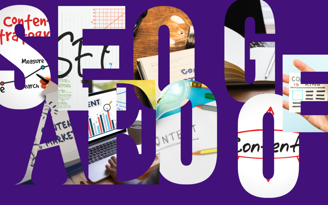SEO - AEO - GEO - what is it? image has letters filled with images about content.